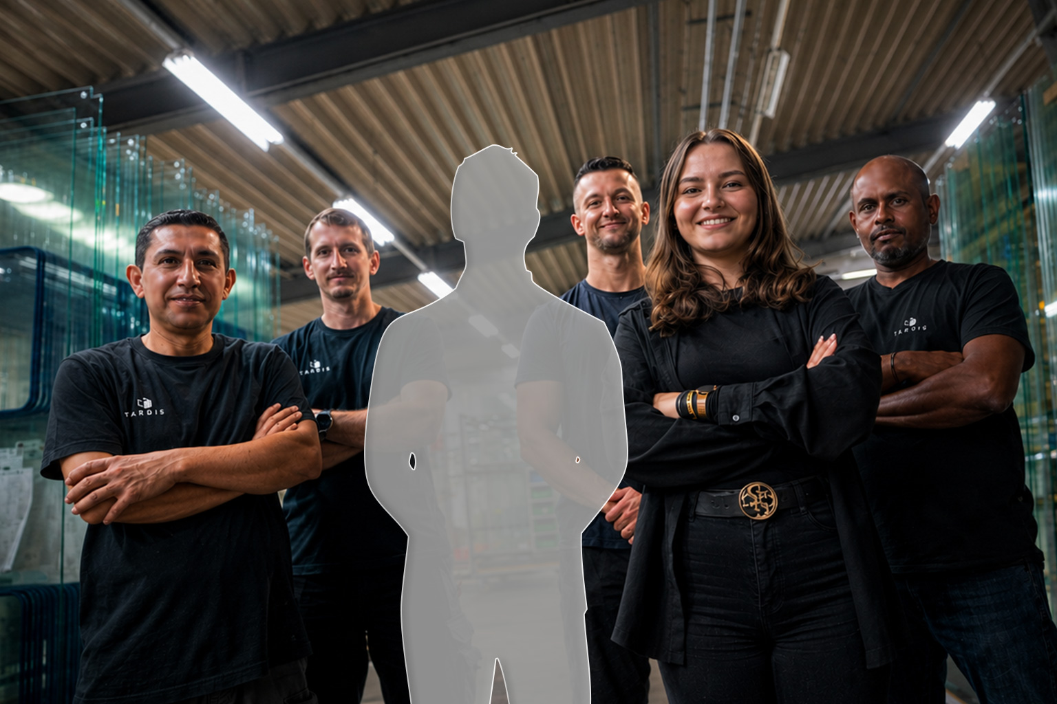 TARDIS Team in der Produktion mit freiem Platz für ein neues Teammitglied
